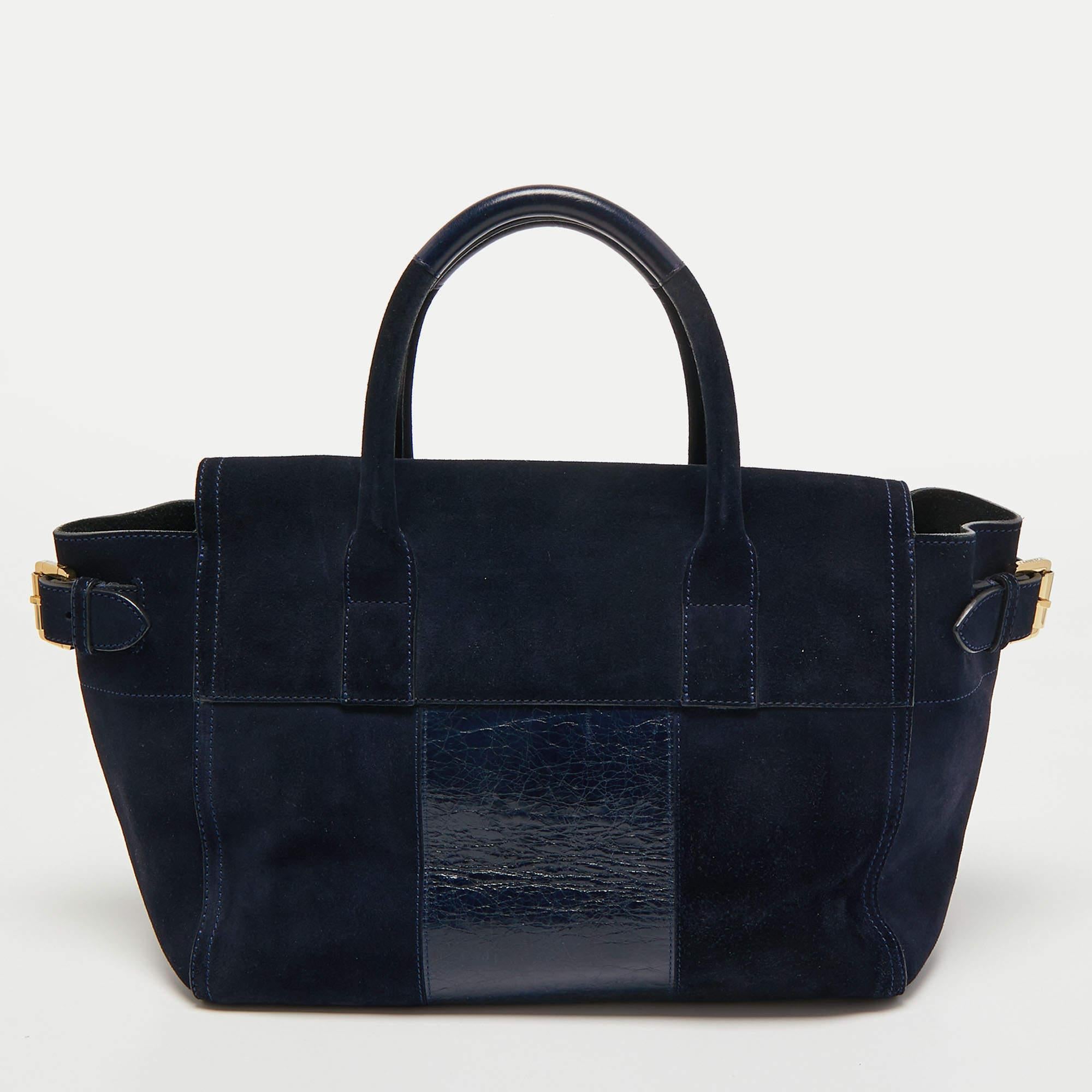 Mulberry Navy Blue Suede and Leather Bayswater Satchel 5