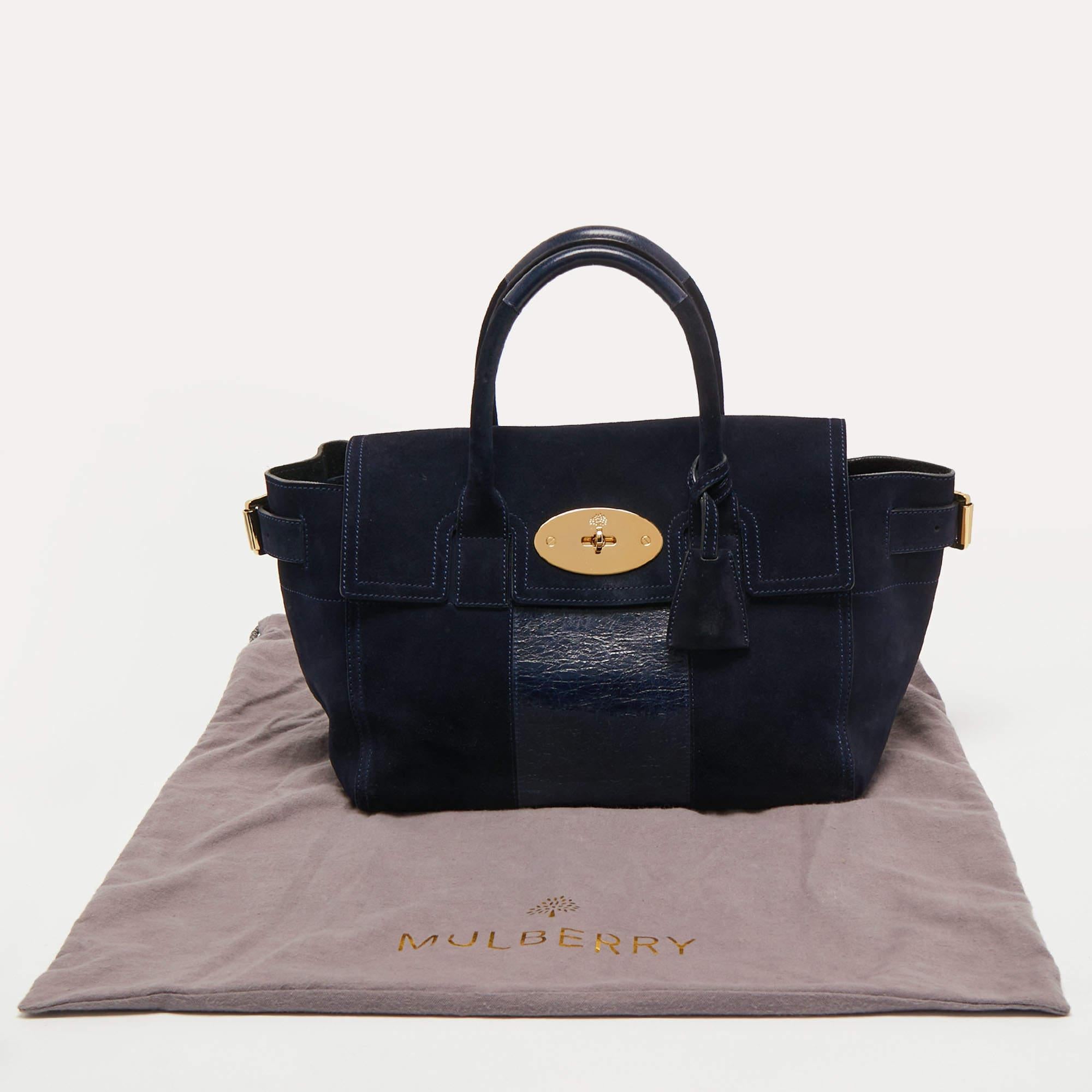 Mulberry Navy Blue Suede and Leather Bayswater Satchel 7