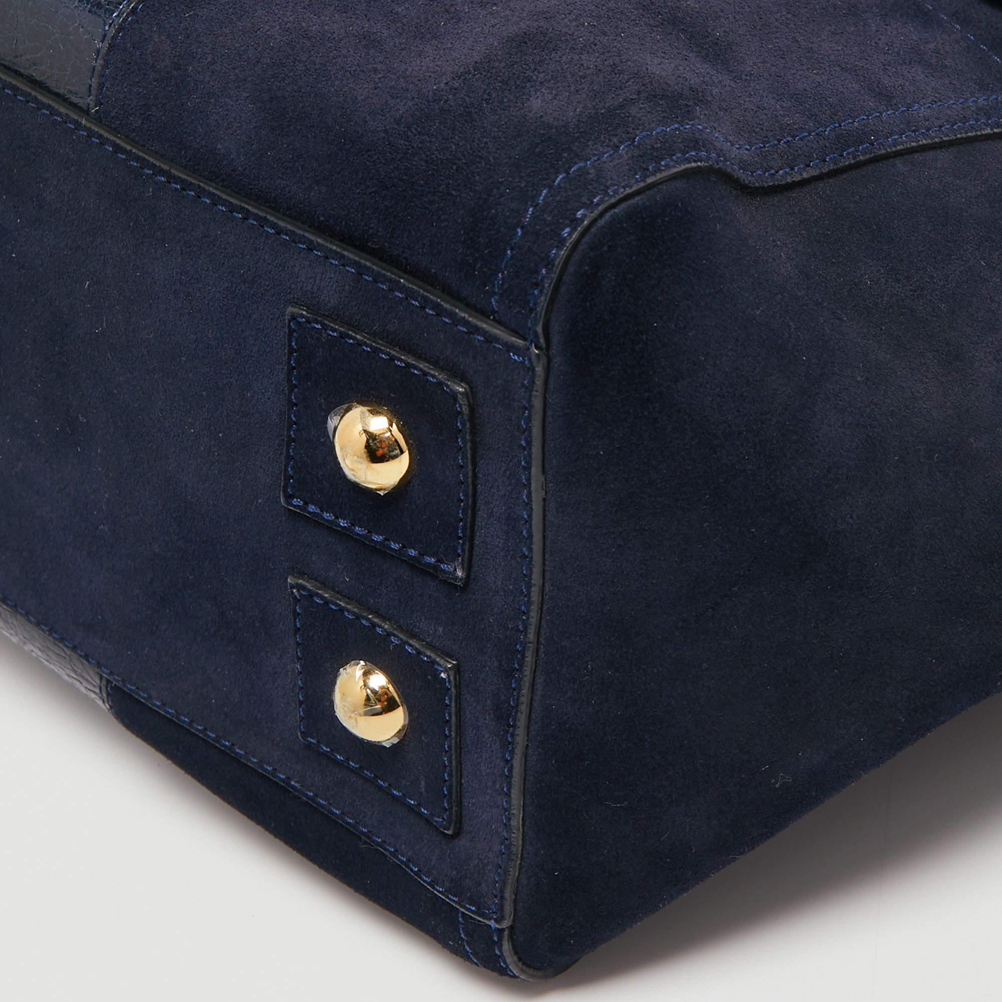 Mulberry Navy Blue Suede and Leather Bayswater Satchel In Good Condition In Dubai, Al Qouz 2
