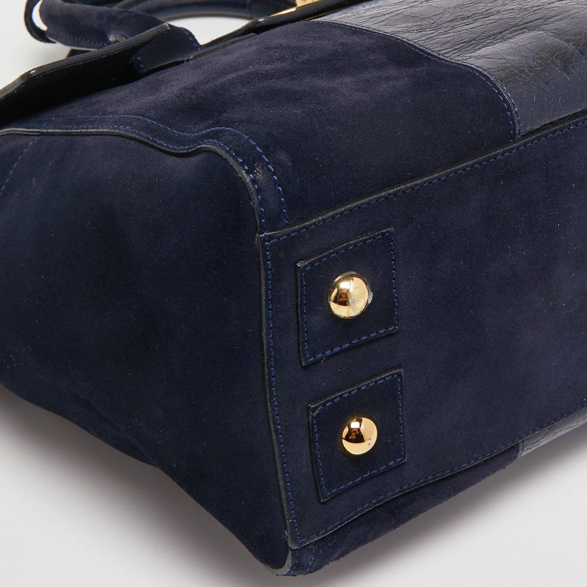 Mulberry Navy Blue Suede and Leather Bayswater Satchel 1