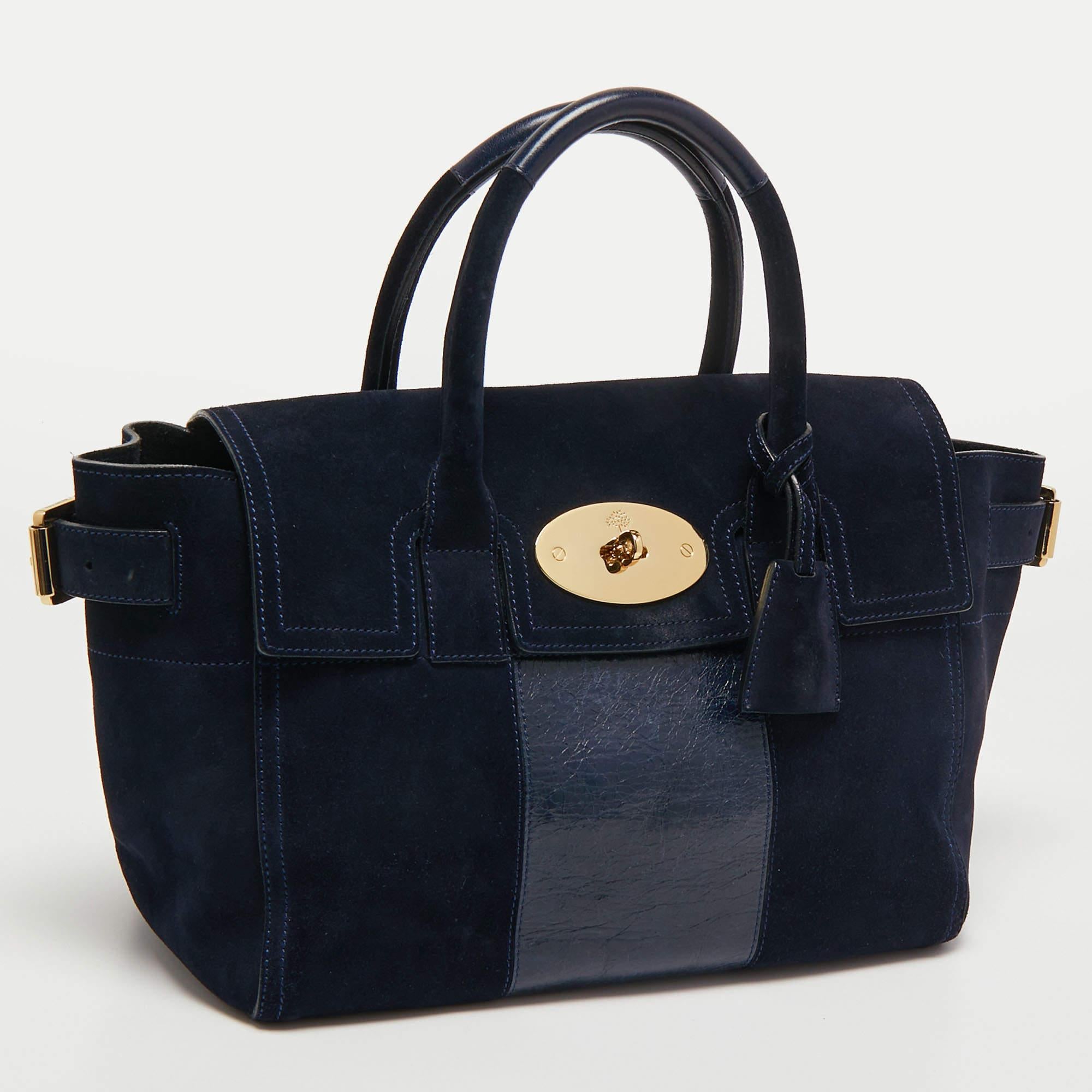Mulberry Navy Blue Suede and Leather Bayswater Satchel 4