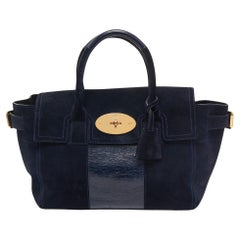 Used Mulberry Navy Blue Suede and Leather Bayswater Satchel