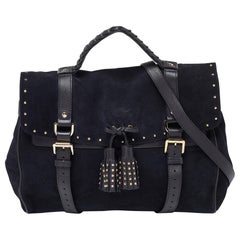 Mulberry Navy Blue Suede and Leather Oversized Alexa Satchel