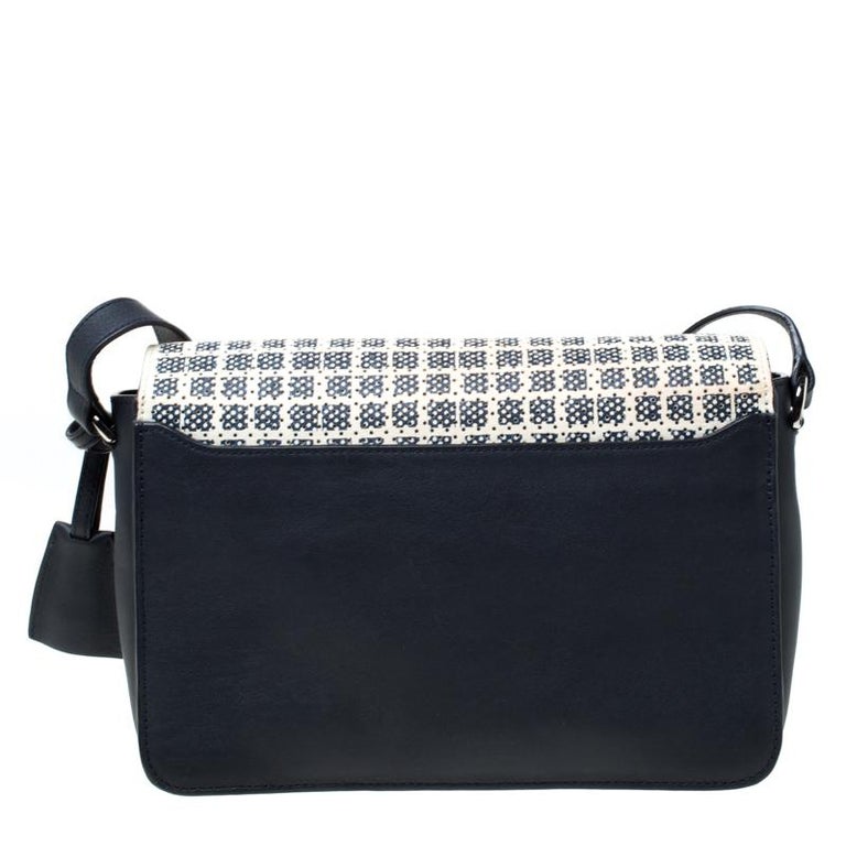 Mulberry Navy Blue/White Perforated Checkerboard Leather Bayswater Shoulder Bag For Sale at 1stdibs