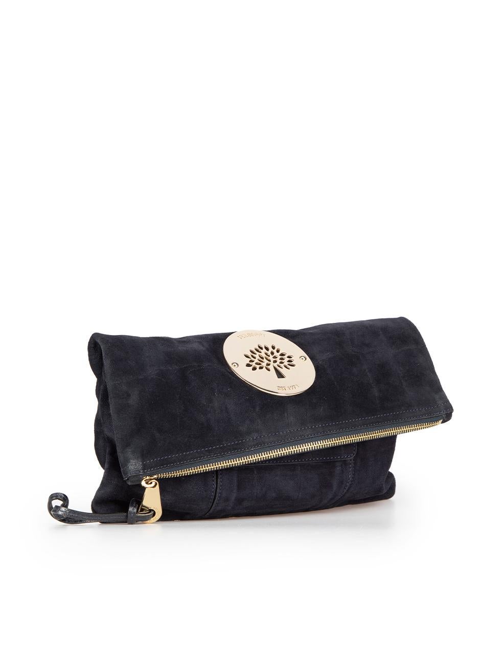 CONDITION is Very good. Minimal wear to clutch is evident. Minimal wear to back where scuffs is visible on this used Mulberry designer resale item. This item comes with a dust bag.
 
 Details
 Daria
 Navy
 Suede
 Medium clutch bag
 Croc embossed
