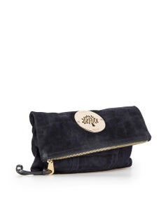Mulberry Navy Suede Daria Croc Embossed Clutch