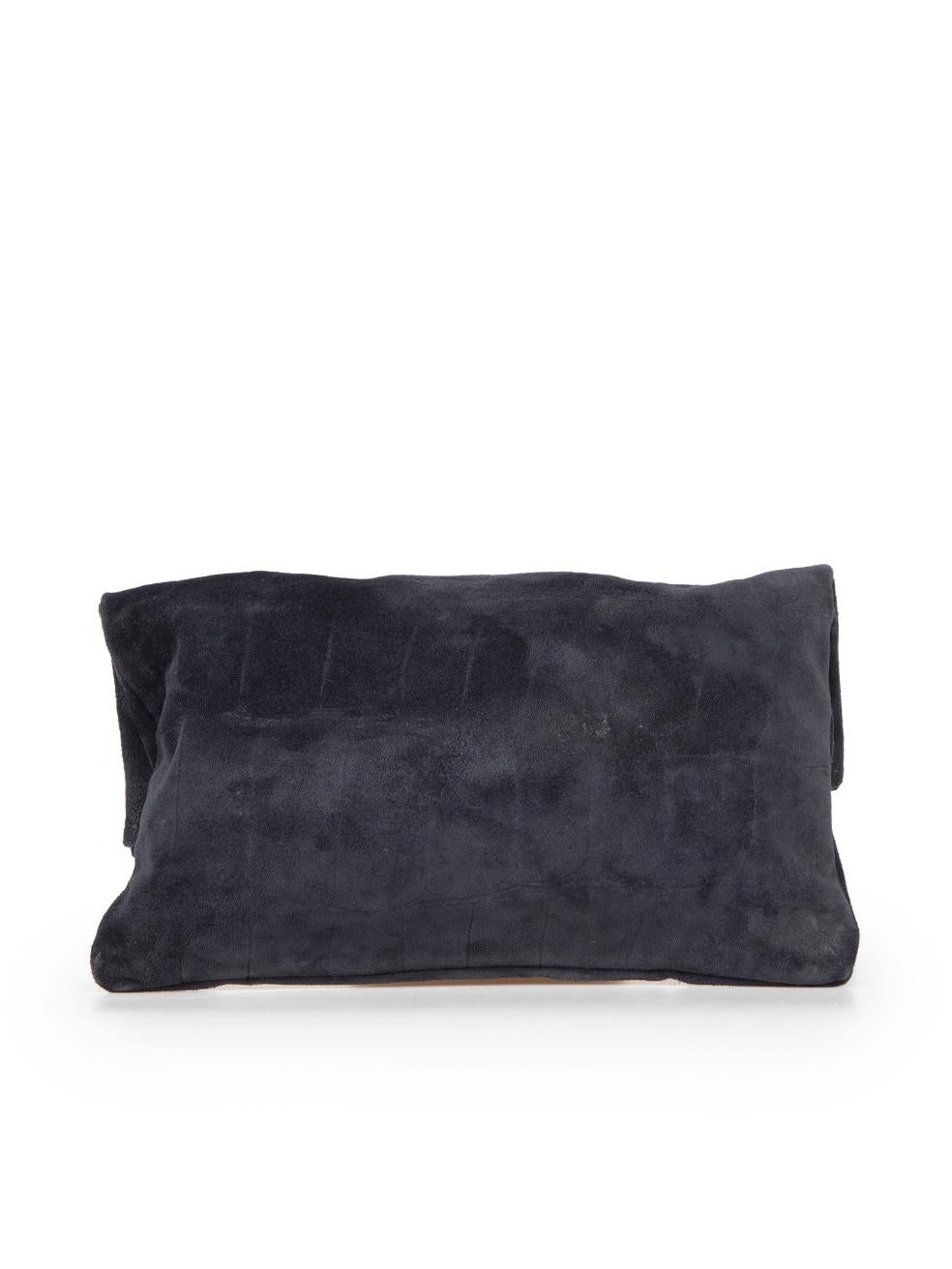 Mulberry Navy Suede Daria Croc Embossed Clutch In Excellent Condition In London, GB