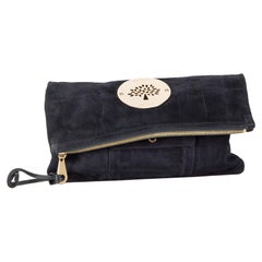 Mulberry Navy Suede Daria Croc Embossed Clutch