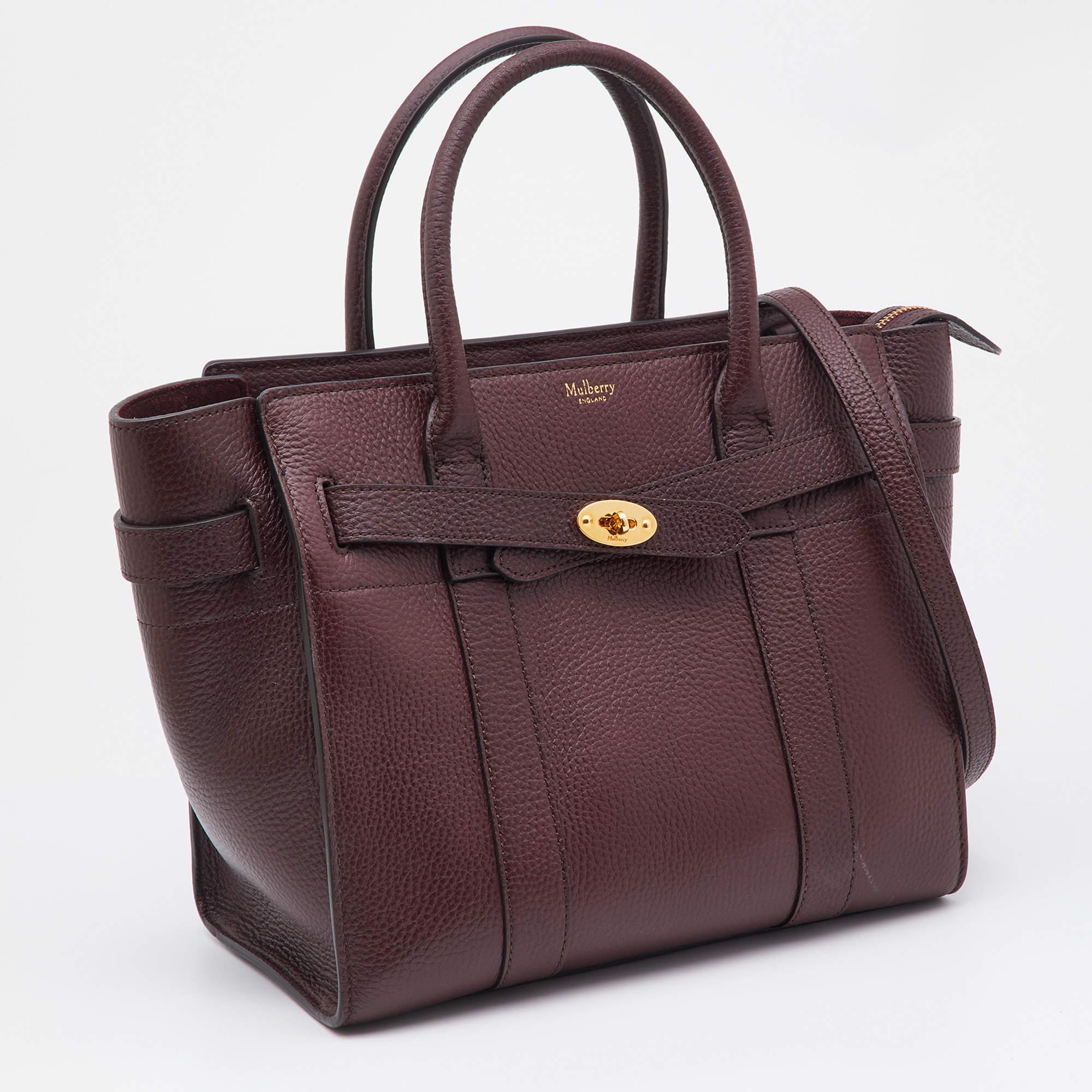 Women's Mulberry Oxbood Grained Leather Small Zipped Bayswater Tote