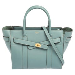 Used Mulberry Pale Blue Leather Small Zipped Bayswater Tote