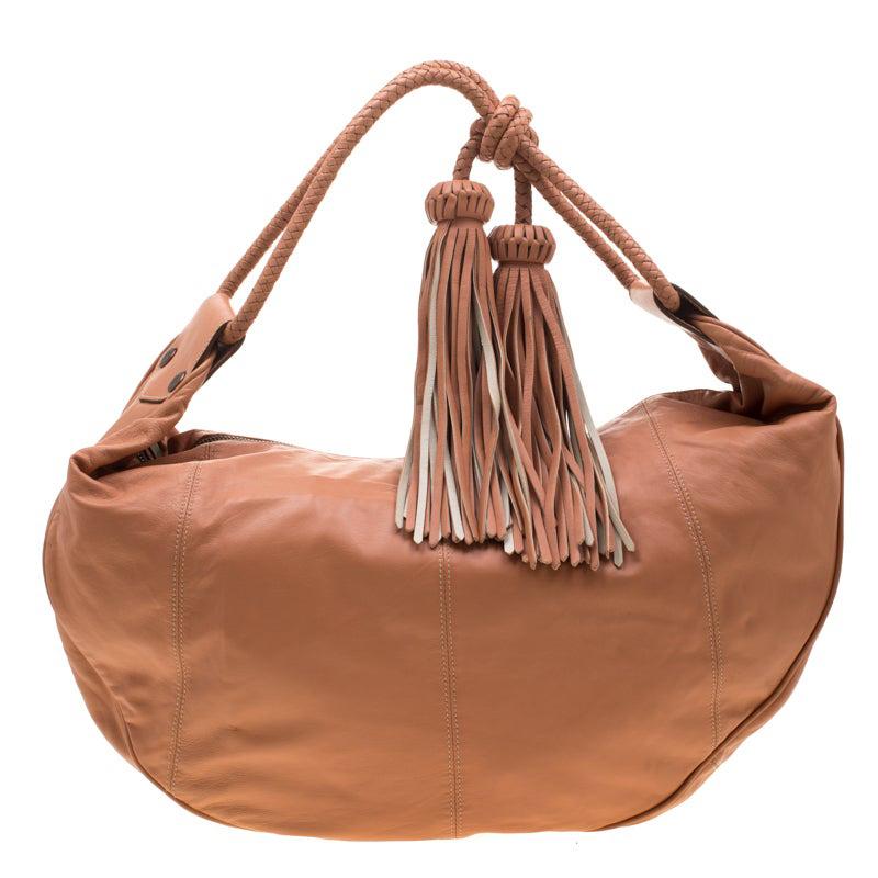 Mulberry Peach Leather Tassel Hobo