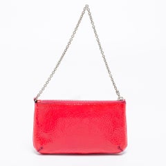 Mulberry Pink Crinkled Patent Leather Charlie Chain Clutch