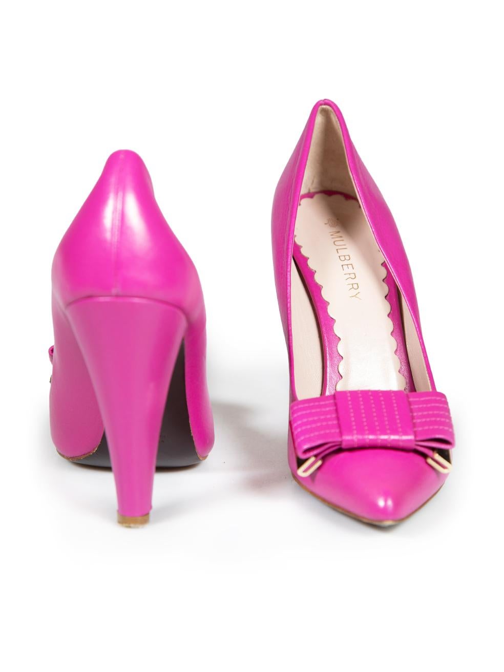 Mulberry Pink Leather Bow Detail Heels Size IT 39 In Good Condition For Sale In London, GB
