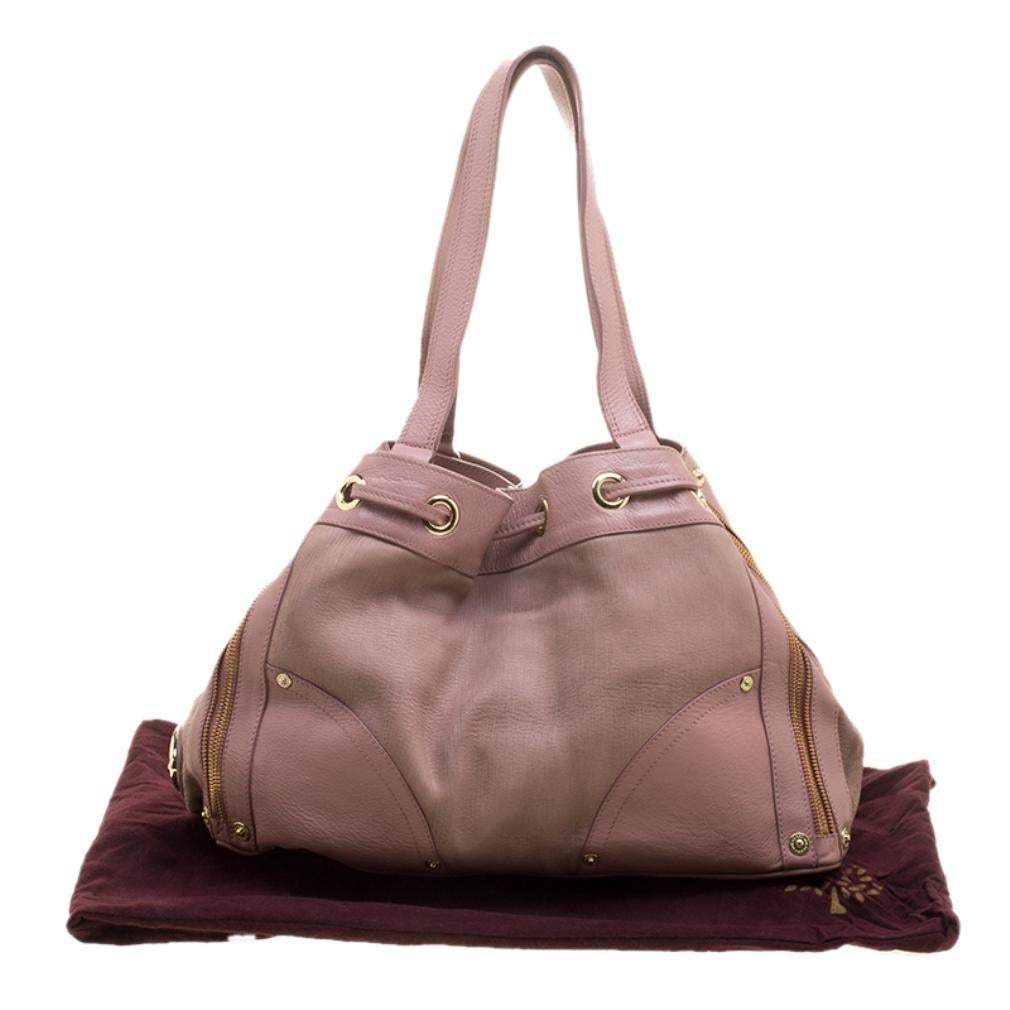 Mulberry Pink Leather Drawstring Tote 5