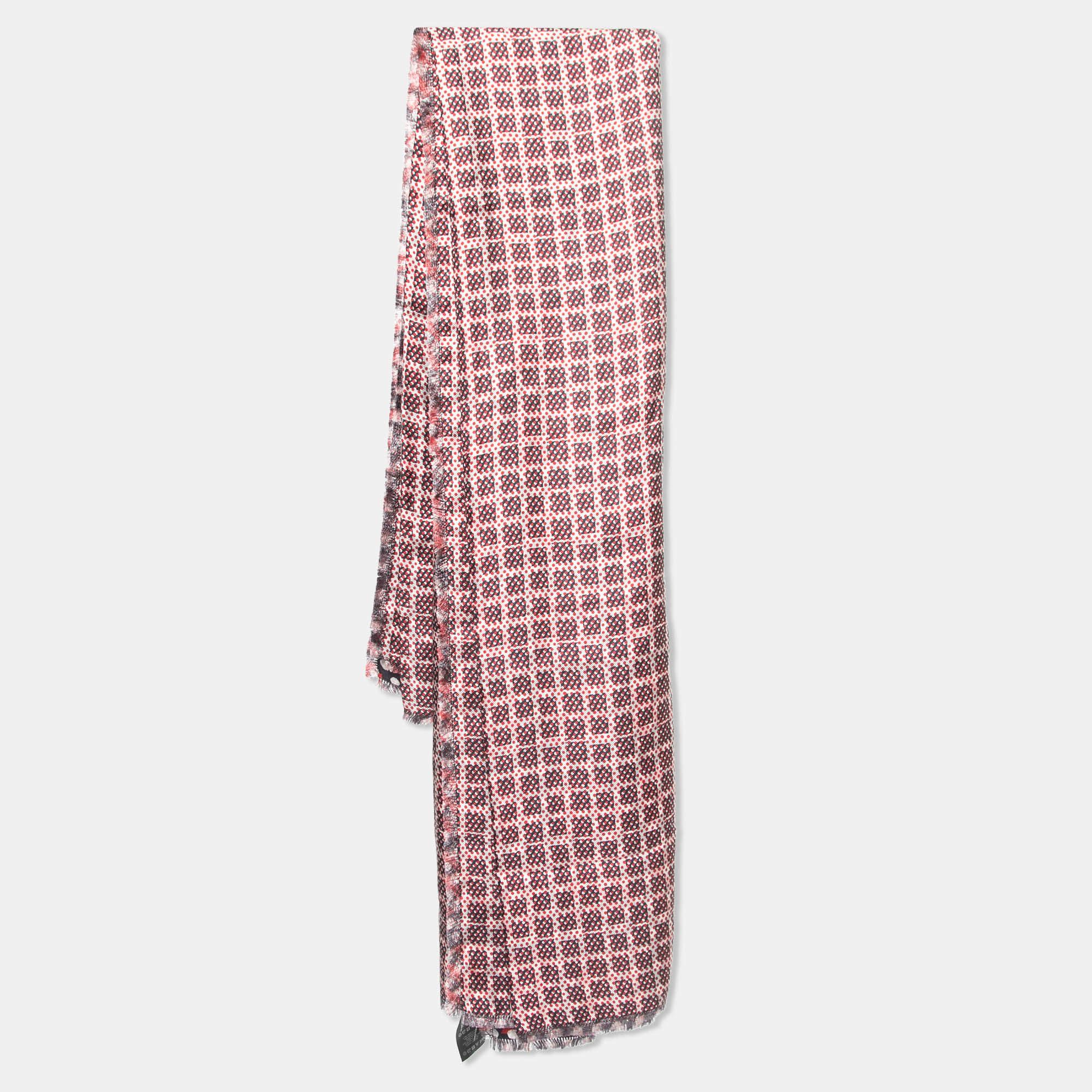 Brown Mulberry Red & Navy Blue Dotty Printed Silk Square Scarf For Sale