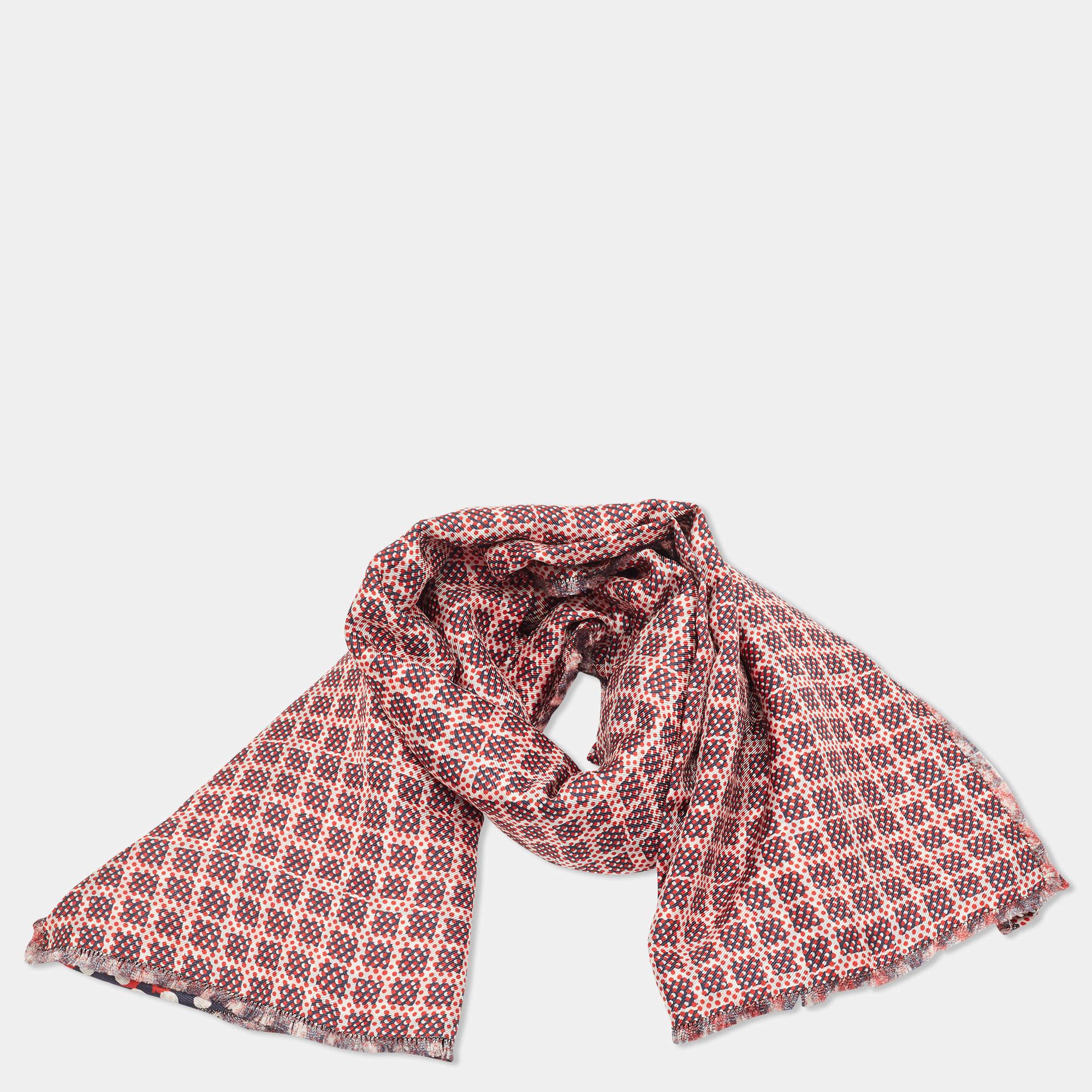 Mulberry Red & Navy Blue Dotty Printed Silk Square Scarf In Excellent Condition For Sale In Dubai, Al Qouz 2