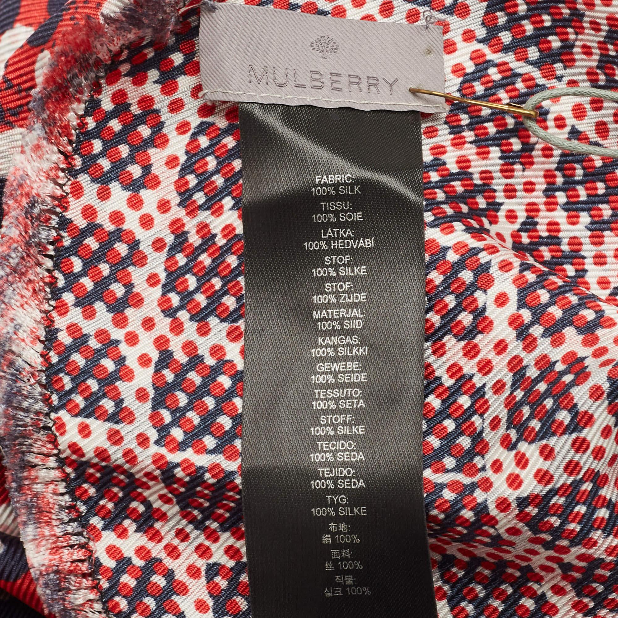 Mulberry Red & Navy Blue Dotty Printed Silk Square Scarf For Sale 1