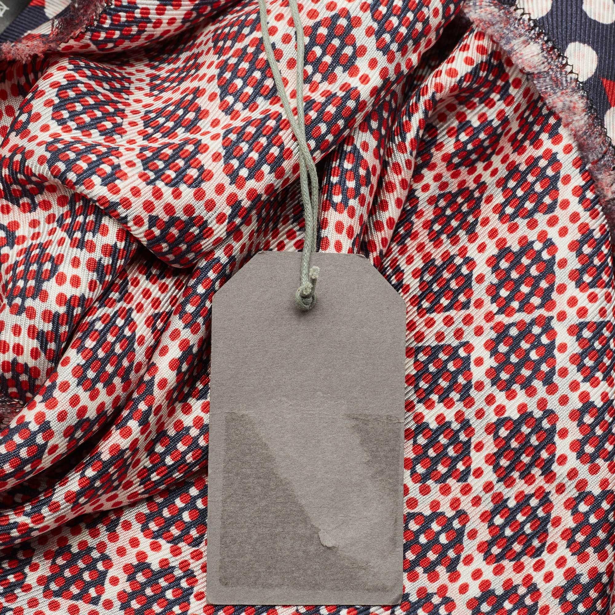 Mulberry Red & Navy Blue Dotty Printed Silk Square Scarf For Sale 2