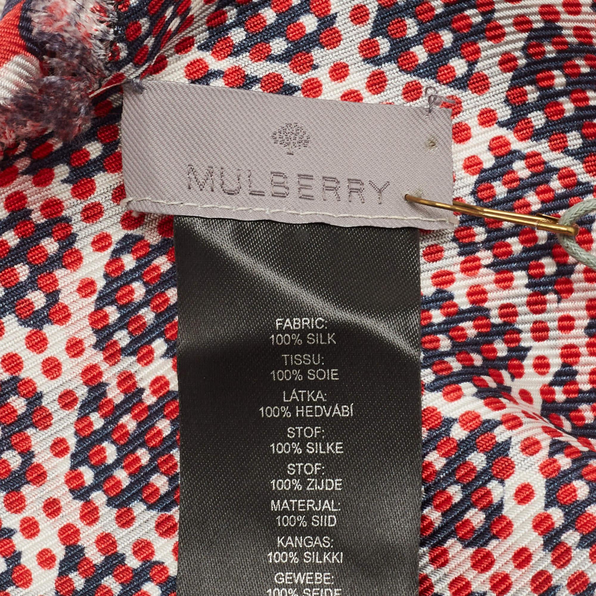 Mulberry Red & Navy Blue Dotty Printed Silk Square Scarf For Sale 3
