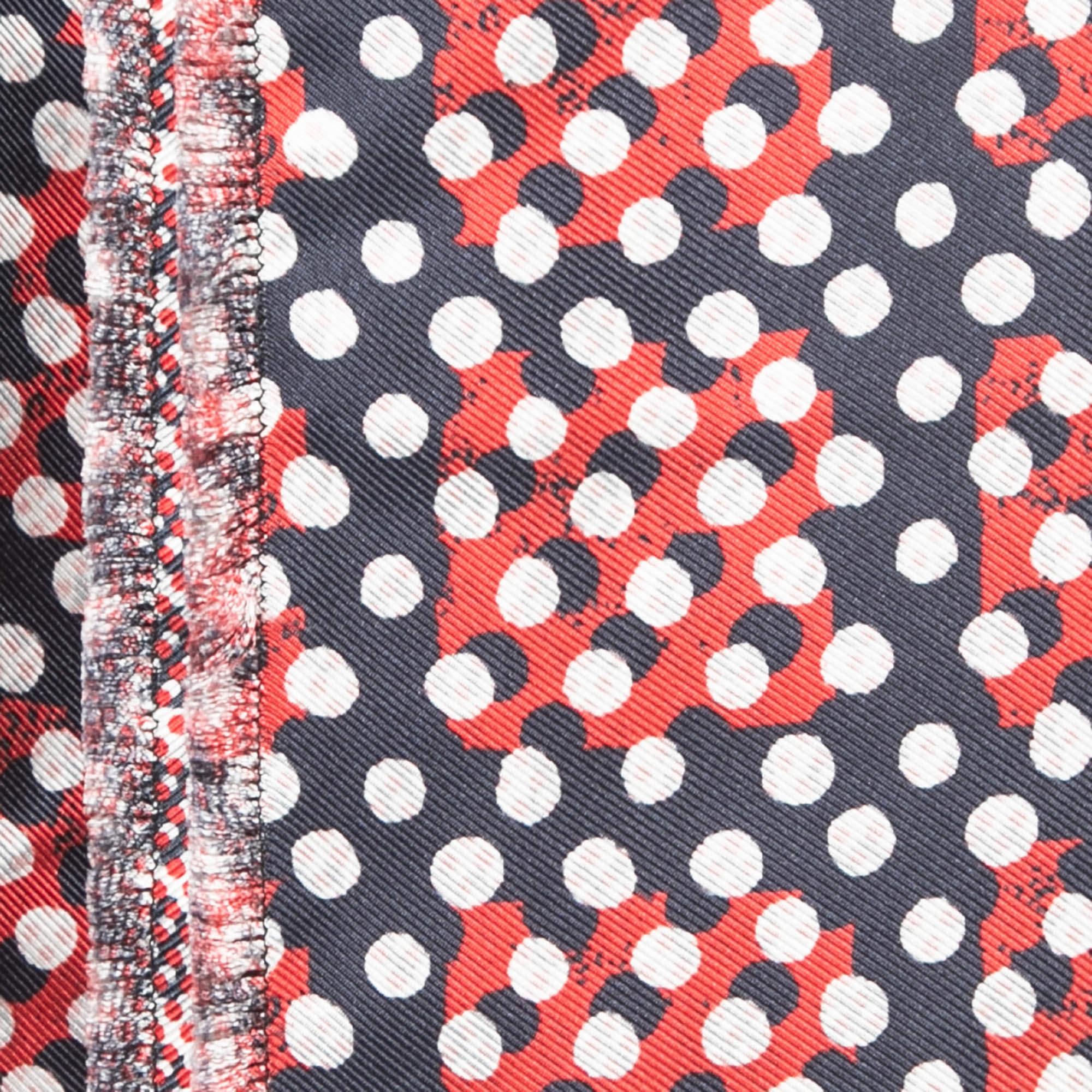 Mulberry Red & Navy Blue Dotty Printed Silk Square Scarf For Sale 4