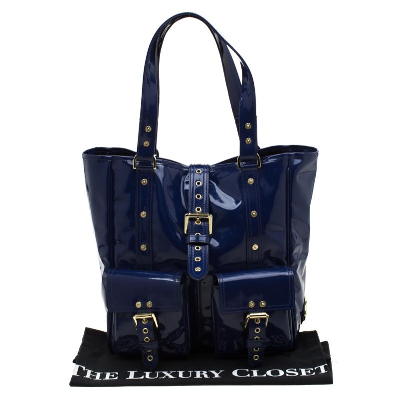 blue patent handbags