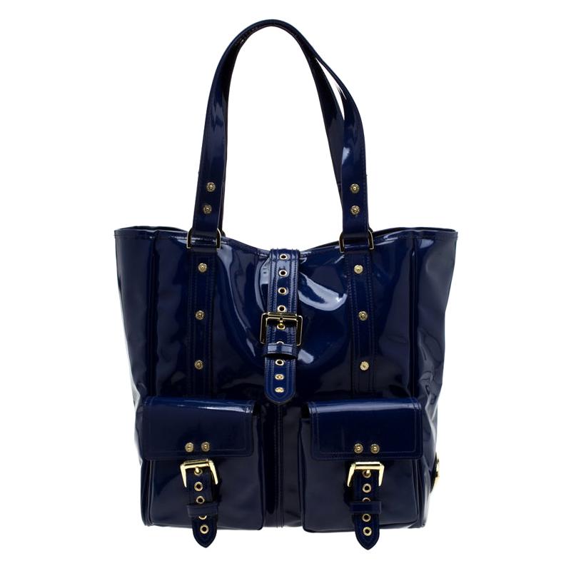 royal blue leather tote bag