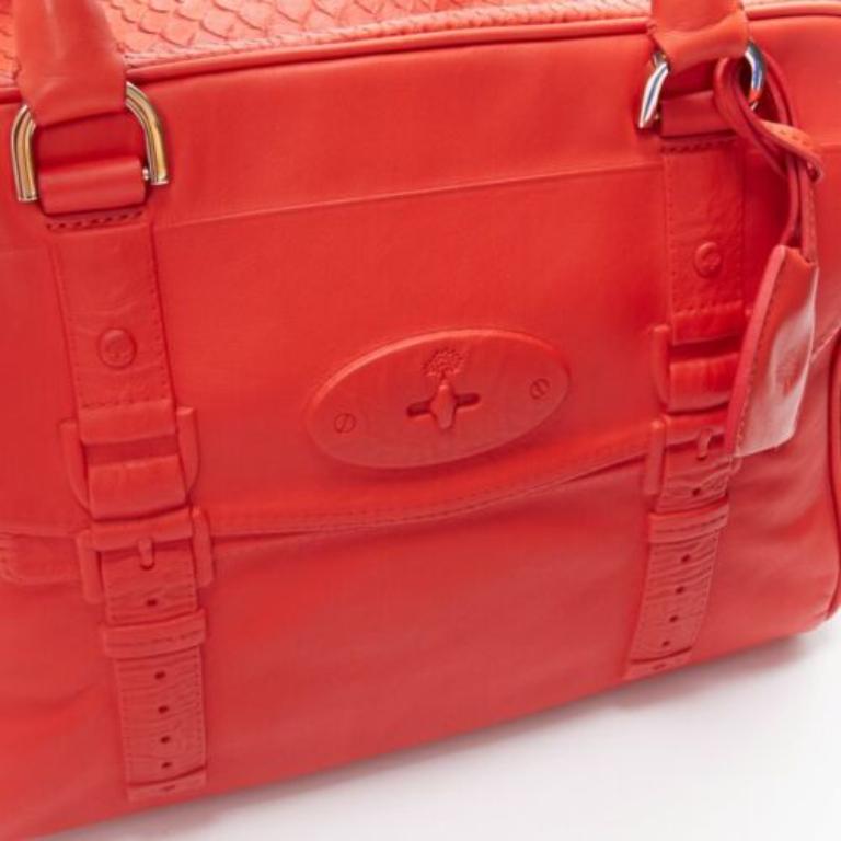 MULBERRY Shadow Maisie Clipper red embossed leather scaled travel satchel bag For Sale 2