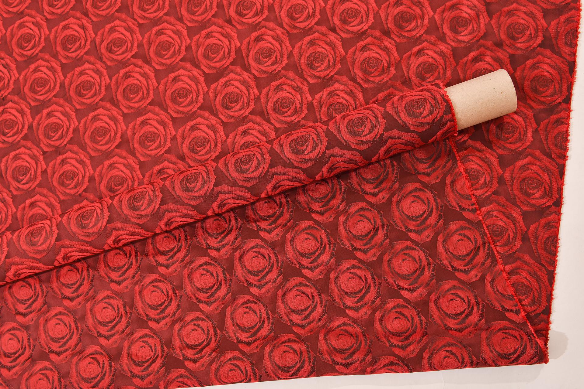Machine-Made Mulberry Silk with Red Roses Drapery Fabric For Sale