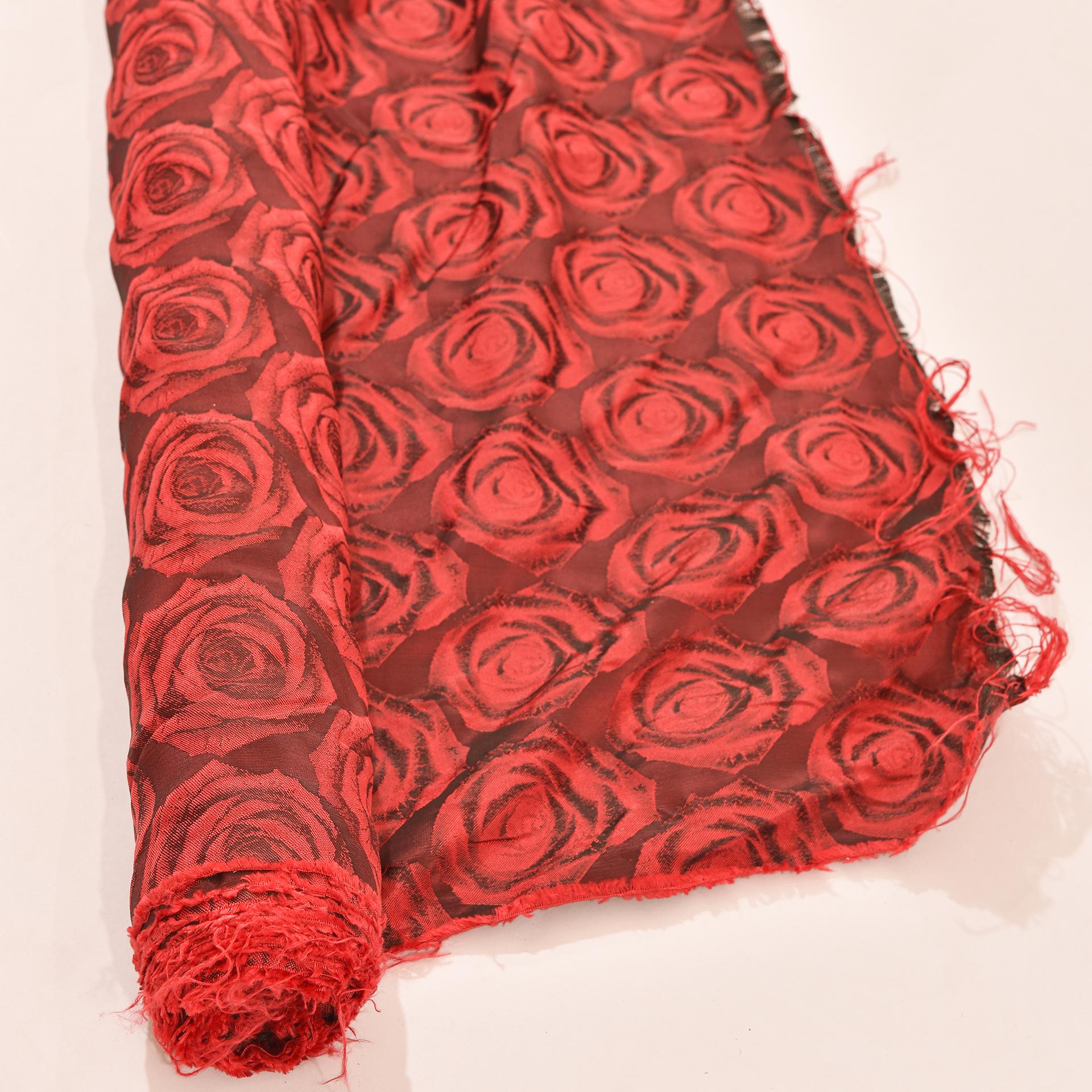 Mulberry Silk with Red Roses Drapery Fabric For Sale 1