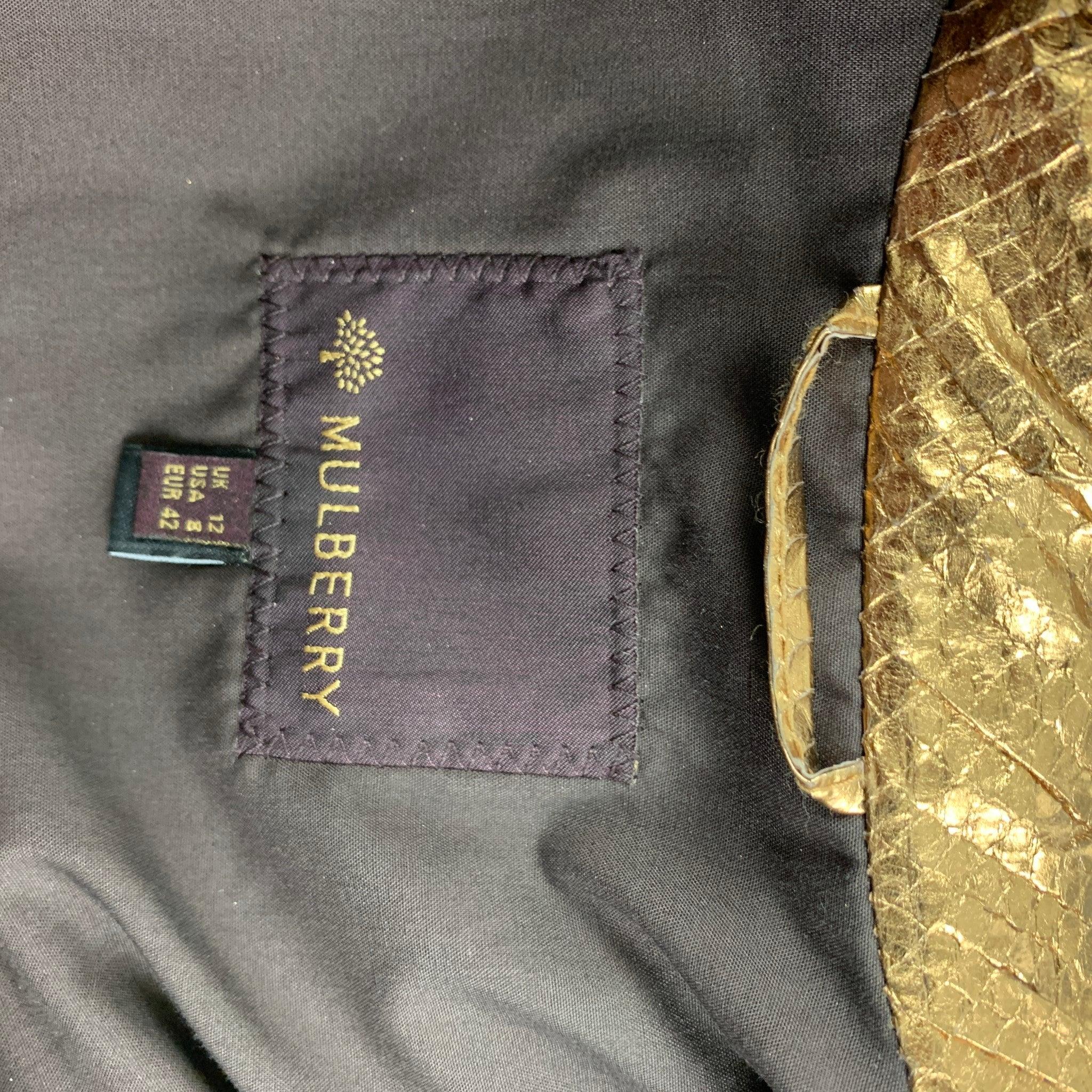 MULBERRY Größe 8 Goldfarbene Metallic-Jacke aus Leder mit Knopfleiste im Angebot 2