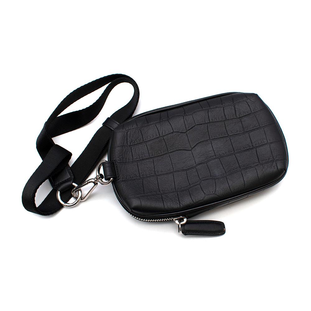 Mulberry Small Black Croc Effect Reporter Bag

- Small 'Reporter' style 
- Black crocodile effect leather 
- Embossed 'MULBERRY' across front 
- Silver hardware zip fastening 
- Can be worn across the body with the adjustable shoulder strap, or