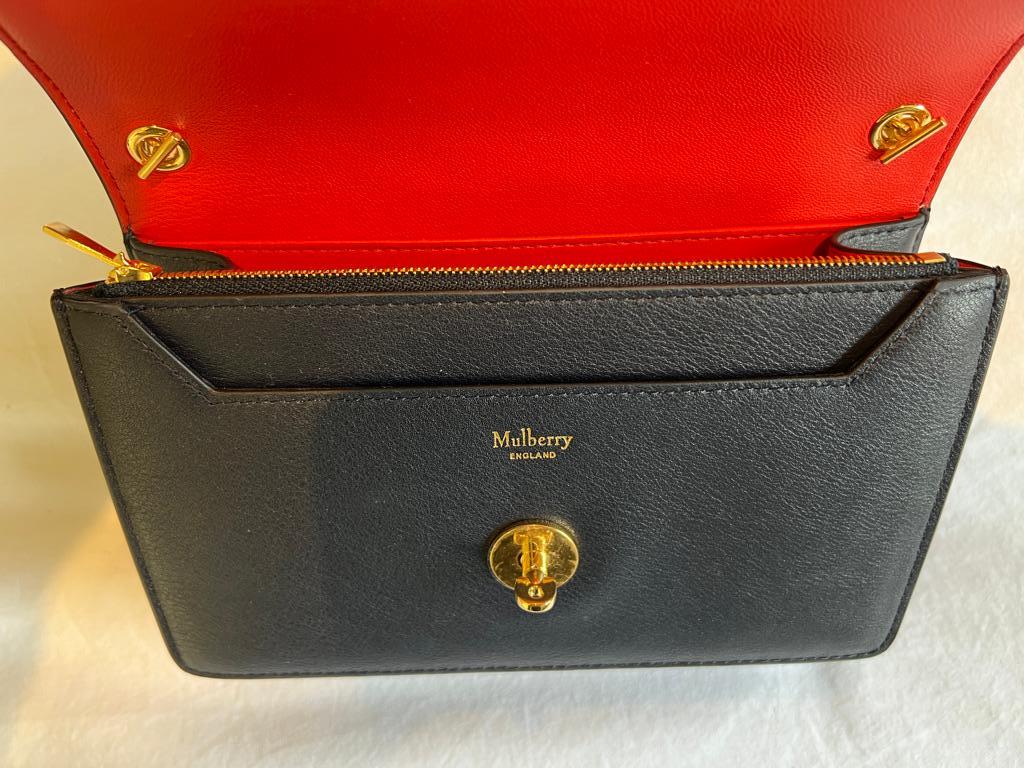 Mulberry Small Darley Handbag in Midnight, Red and White Silky Calf Geo-Floral For Sale 3