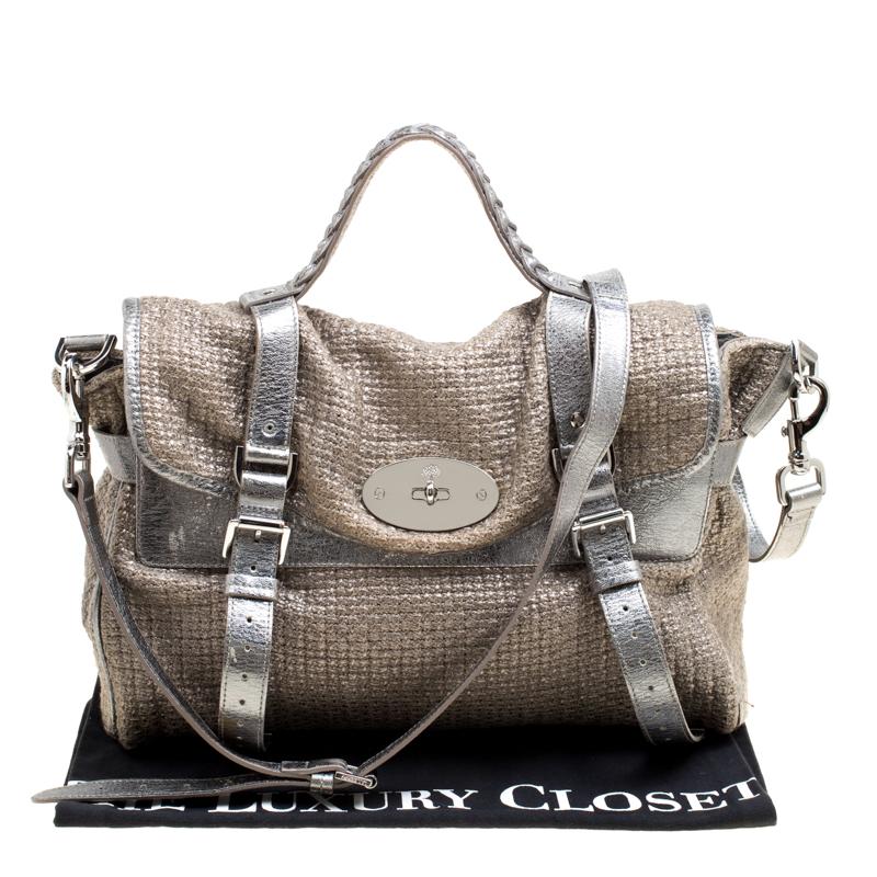 Mulberry Sparkle Grey Woven Fabric Alexa Top Handle Shoulder Bag 6