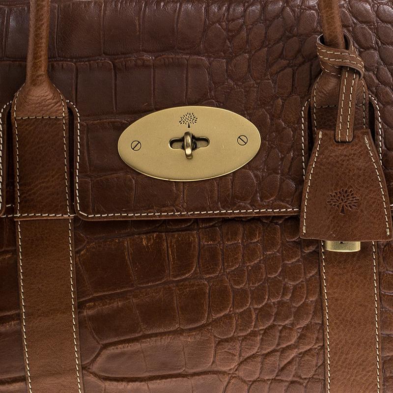 Mulberry Tan Croc Embossed Leather Bayswater Satchel 3