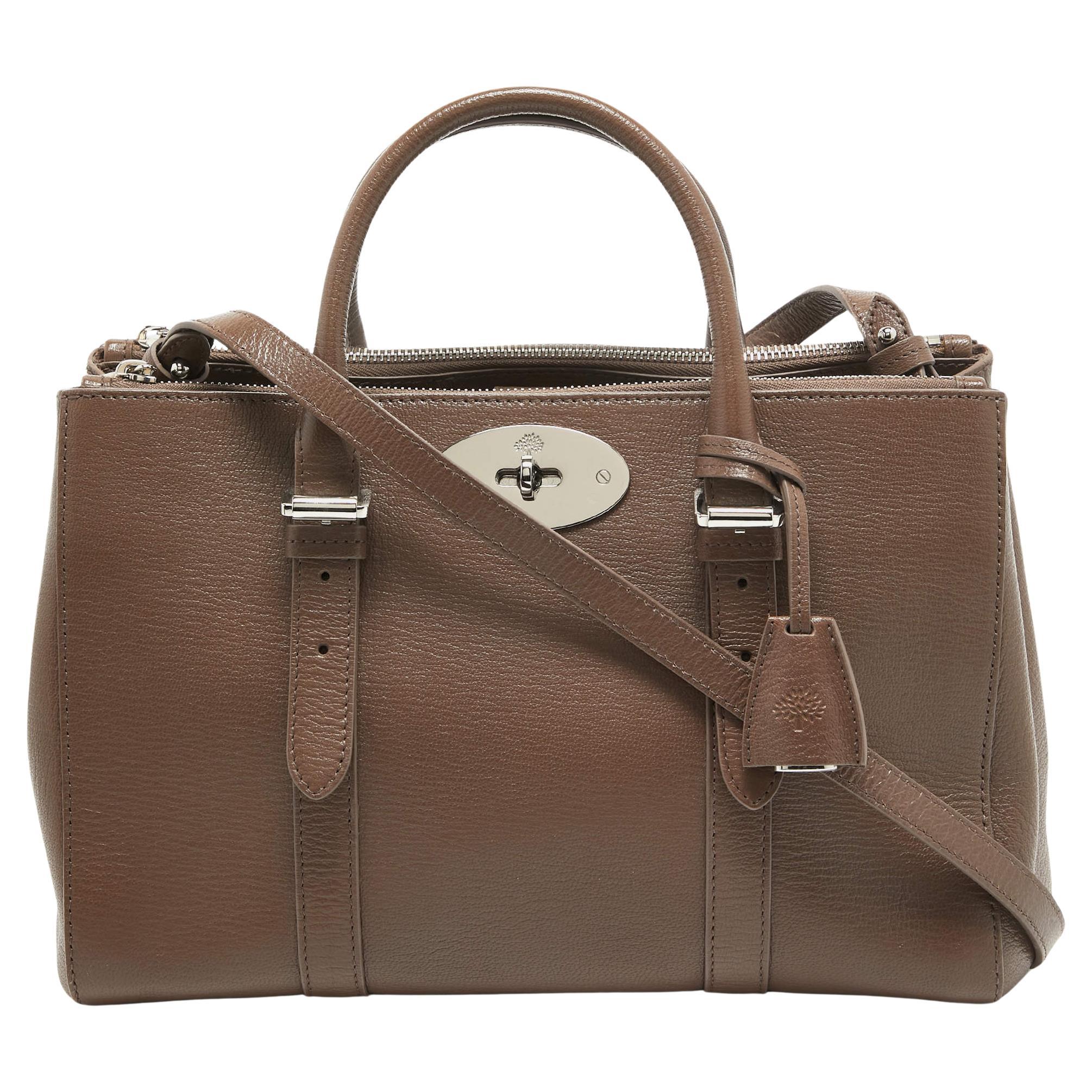 Mulberry Taupe Leather Small Bayswater Double Zip Tote For Sale