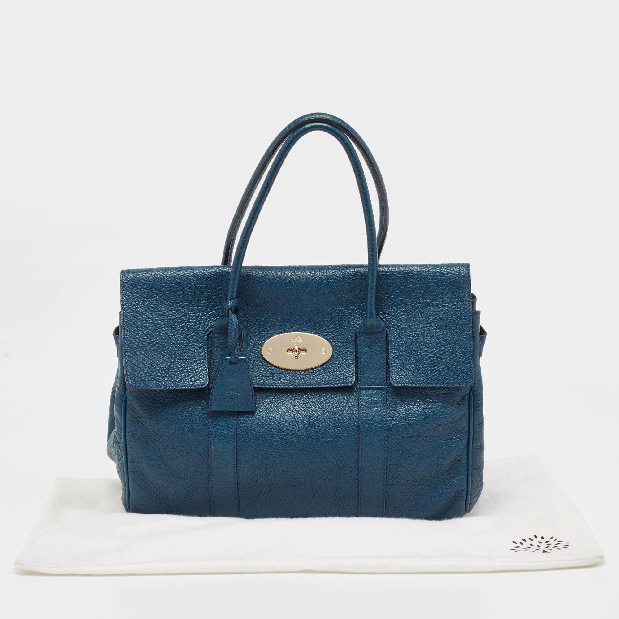 Mulberry Teal Blue Leather Bayswater Satchel For Sale 15