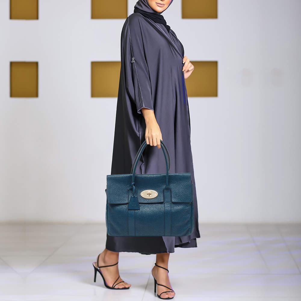 Mulberry Teal Blue Leather Bayswater Satchel In Fair Condition For Sale In Dubai, Al Qouz 2