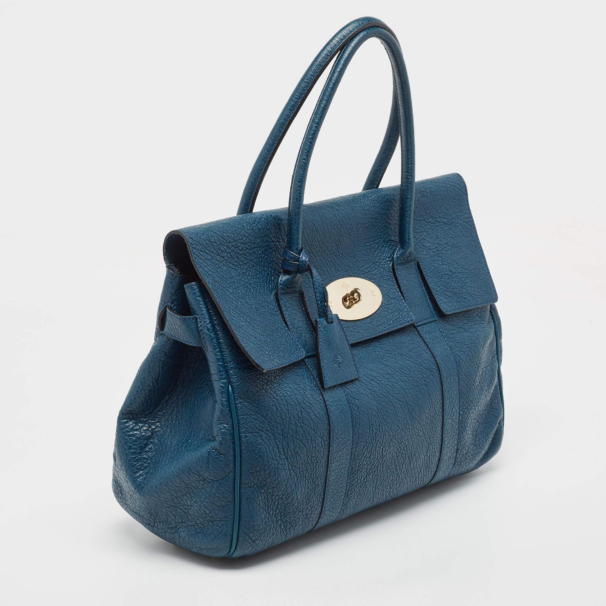 Women's Mulberry Teal Blue Leather Bayswater Satchel For Sale