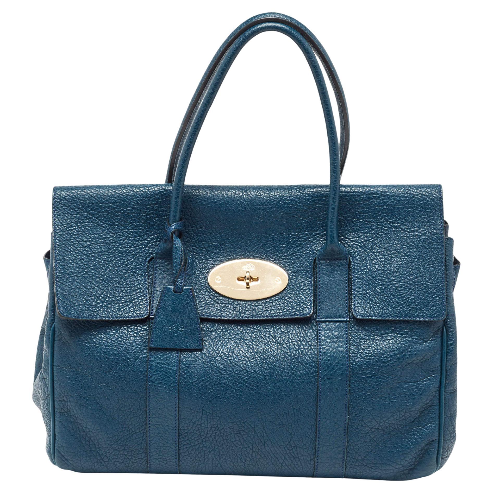 Mulberry Teal Blue Leather Bayswater Satchel For Sale