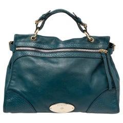 Mulberry Teal Blue Leather Taylor Top Handle Bag