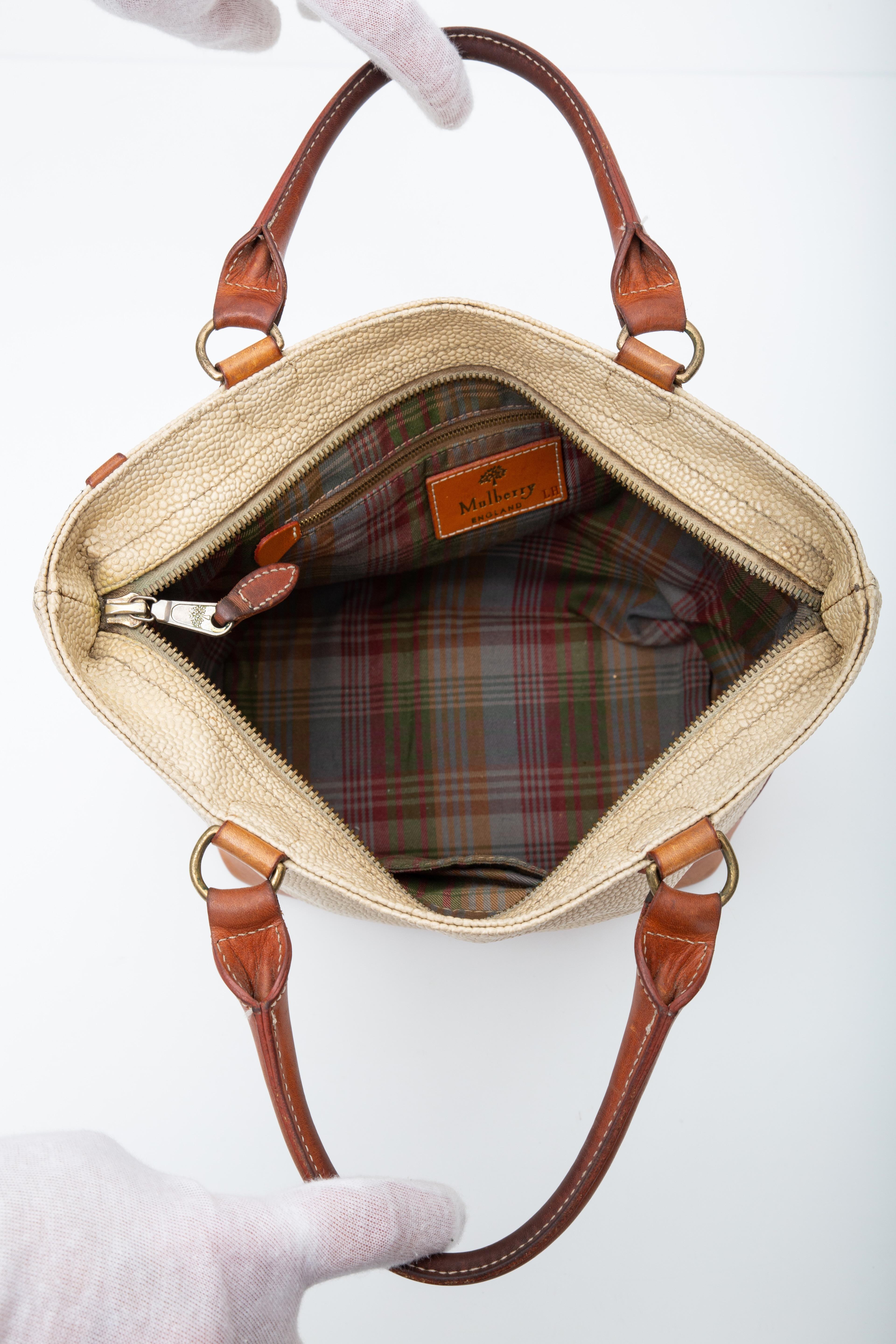 Mulberry Vintage Beige Kieselsteinleder Handtasche mit Reißverschluss im Angebot 1