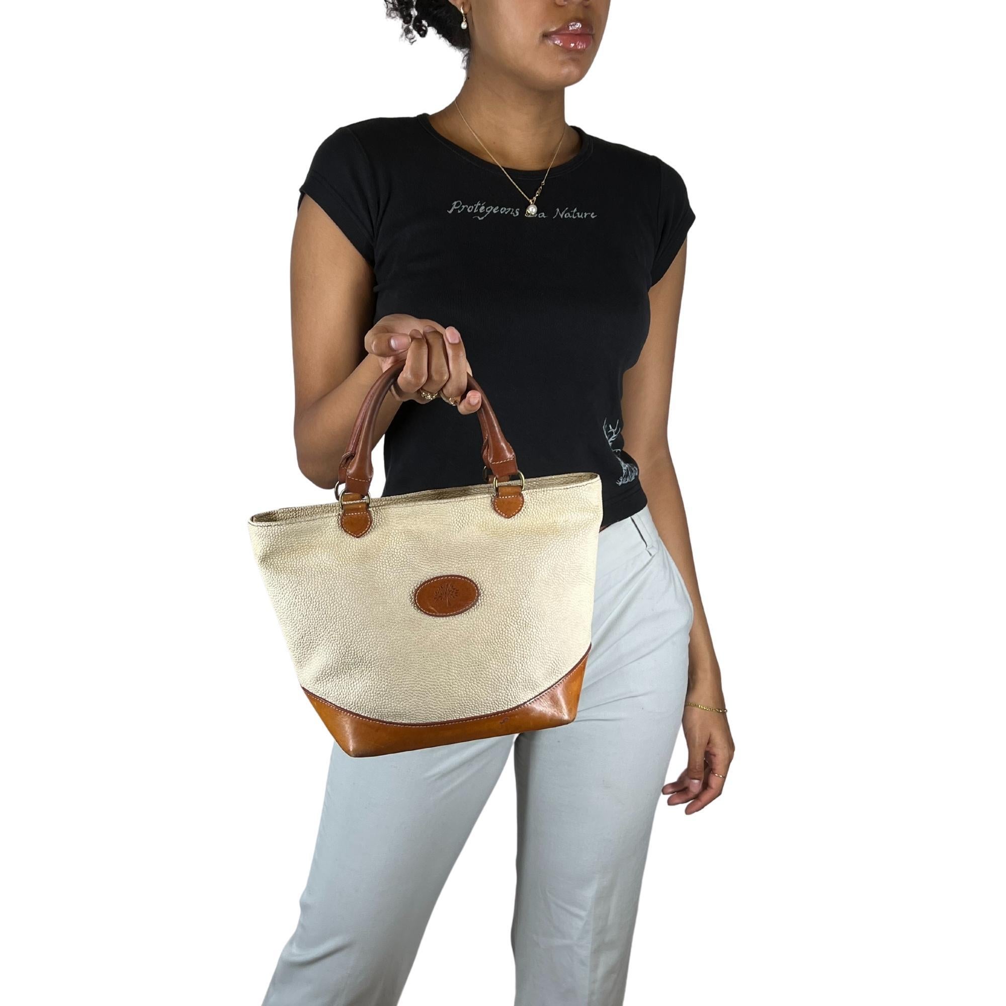 Mulberry Vintage Beige Kieselsteinleder Handtasche mit Reißverschluss im Angebot 3