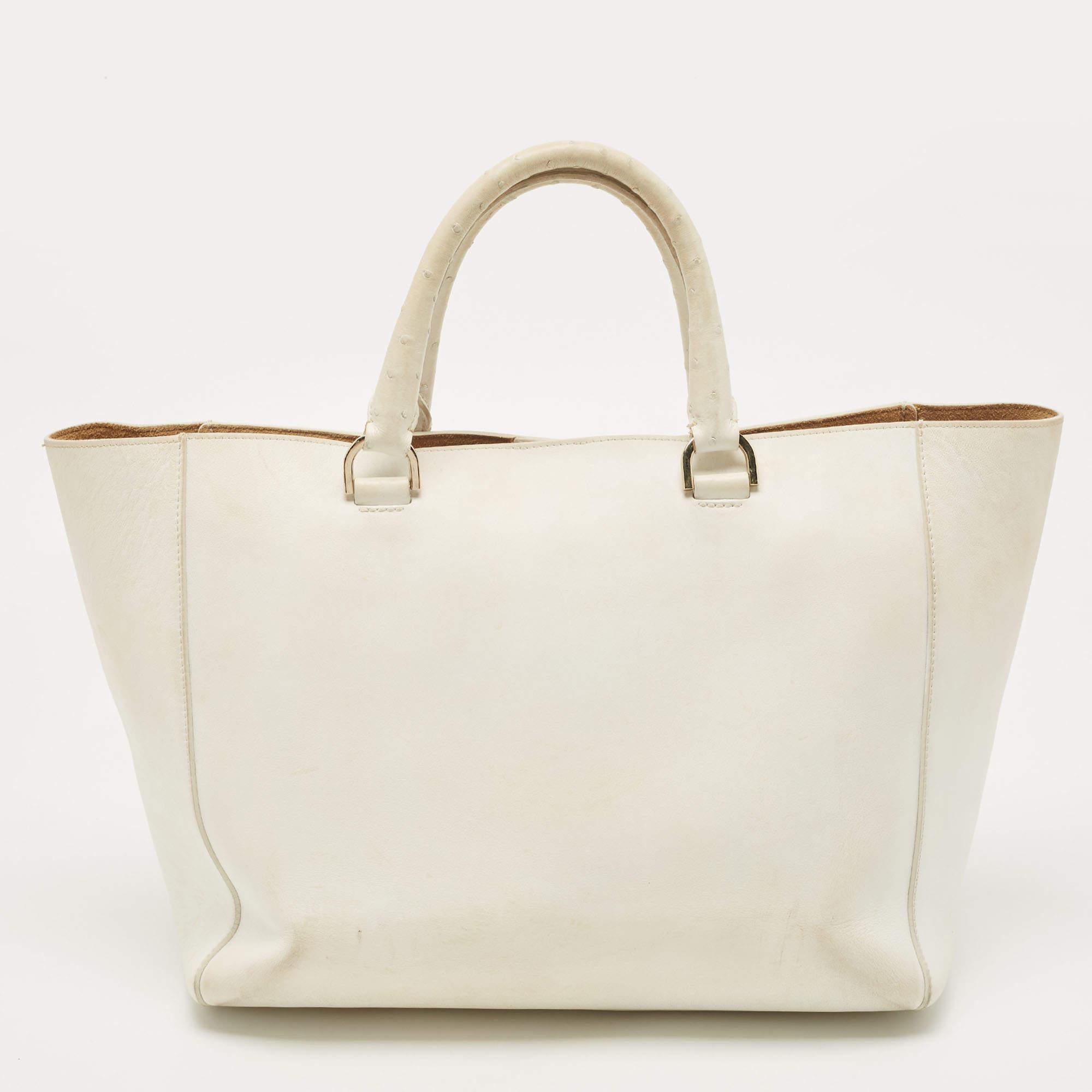 Mulberry White Ostrich Embossed and Leather Willow Tote 1