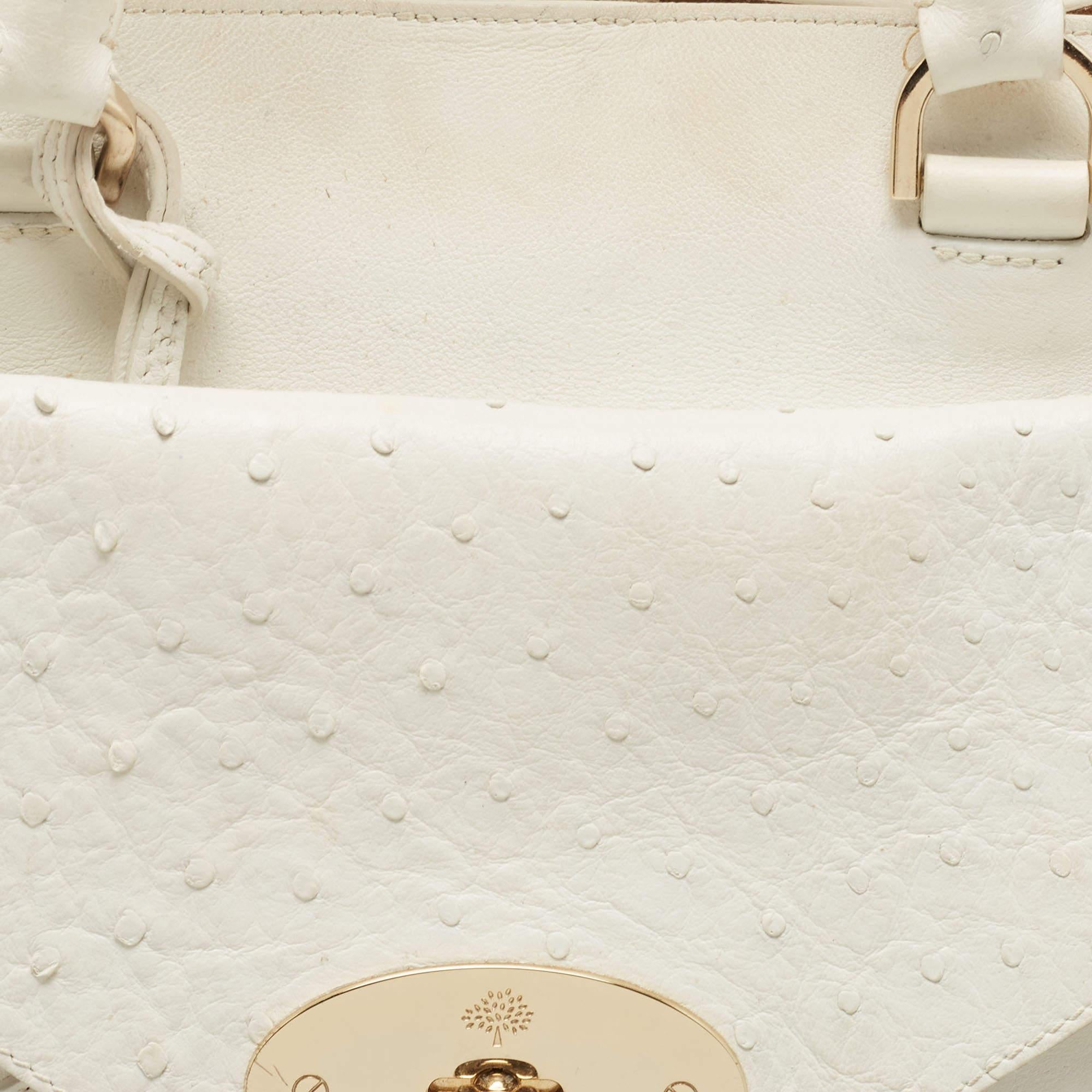 Mulberry White Ostrich Embossed and Leather Willow Tote 3