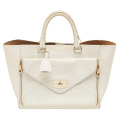 Mulberry White Ostrich Embossed and Leather Willow Tote