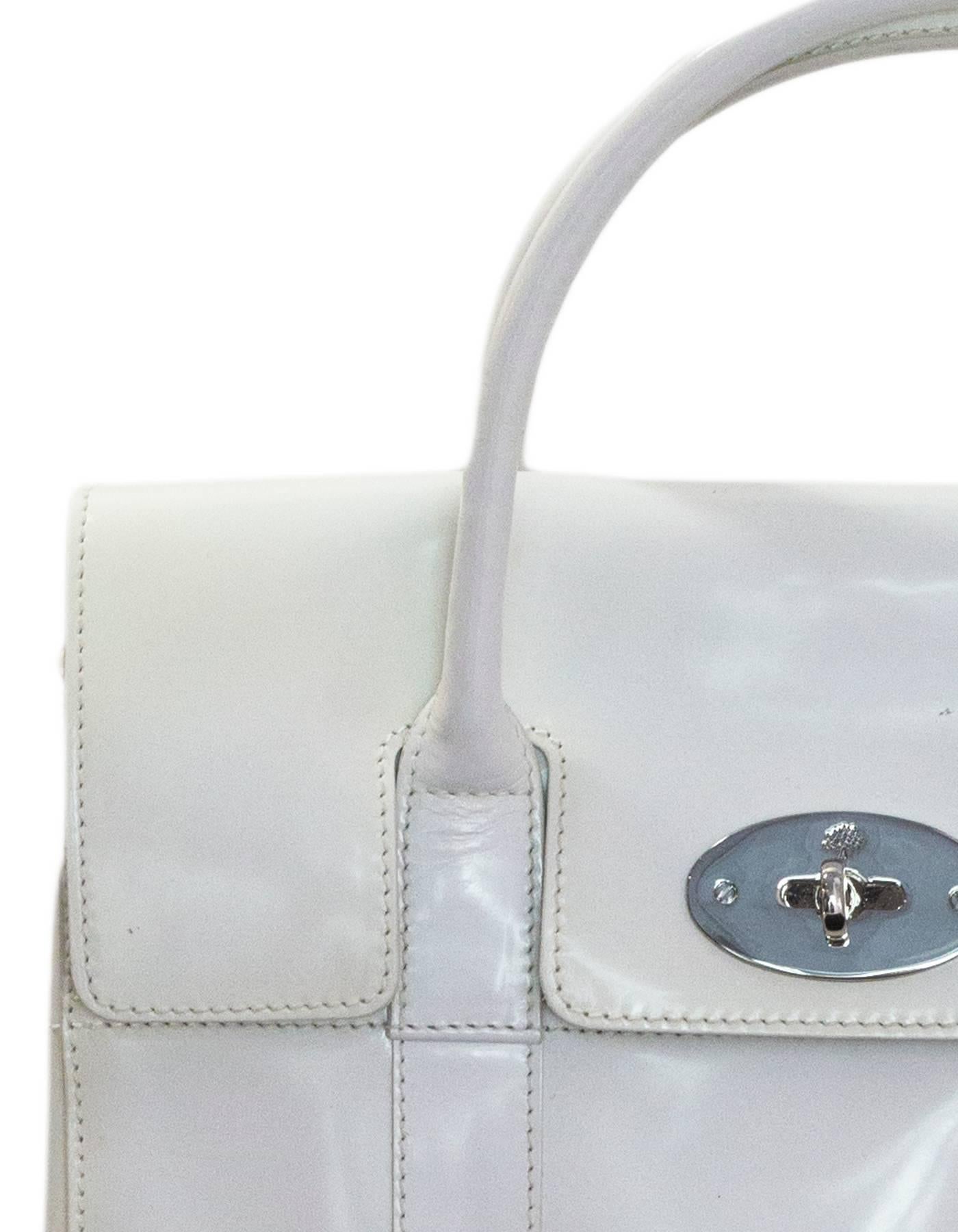 Gray Mulberry White Patent Leather Small Bayswater Bag with Dust Bag