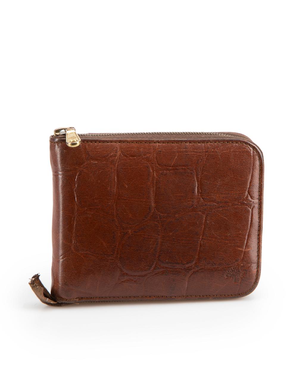Mulberry Women's Vintage Briwn Leather Croc Embossed Zipped Wallet In Good Condition In London, GB