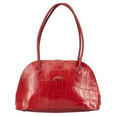 Mulberry Damen Vintage Rote Umhängetasche mit Krokodillederprägung