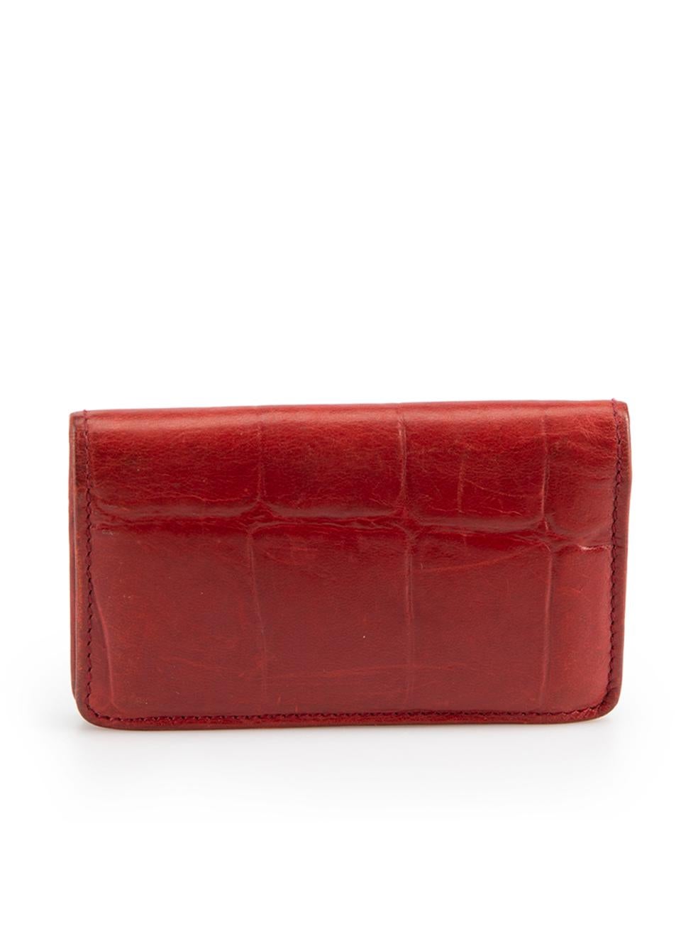Mulberry Women's Vintage Red Leather Croc Embossed Card Holder In Good Condition In London, GB