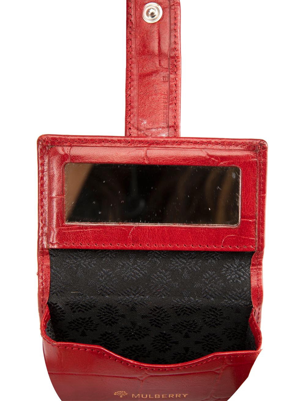 Mulberry Women's Vintage Red Leather Croc Embossed Lipstick Pouch with Mirror For Sale 1